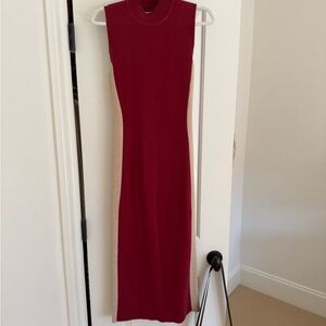 Elegant Red and Beige Sleeveless Dress